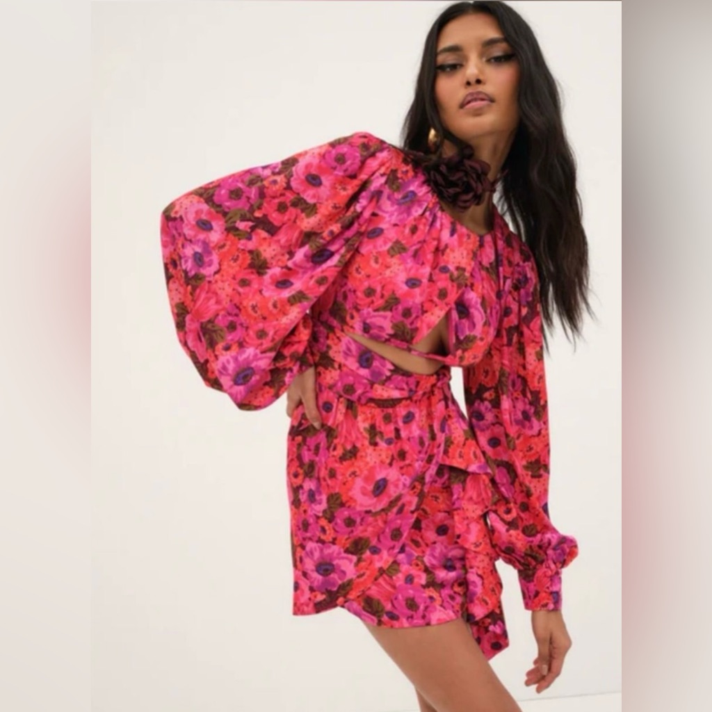 For Love & Lemons Lauren Long Sleeve Mini Dress, Xs